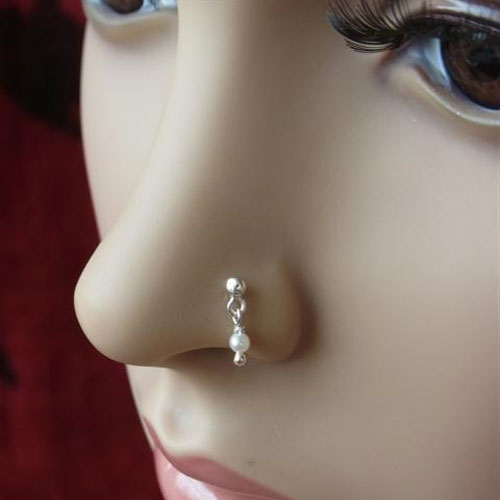 Pearl Screw Nose Ring Indian Nath Hoop Wedding Nostril Non Piercing Nose  Jewelry | eBay